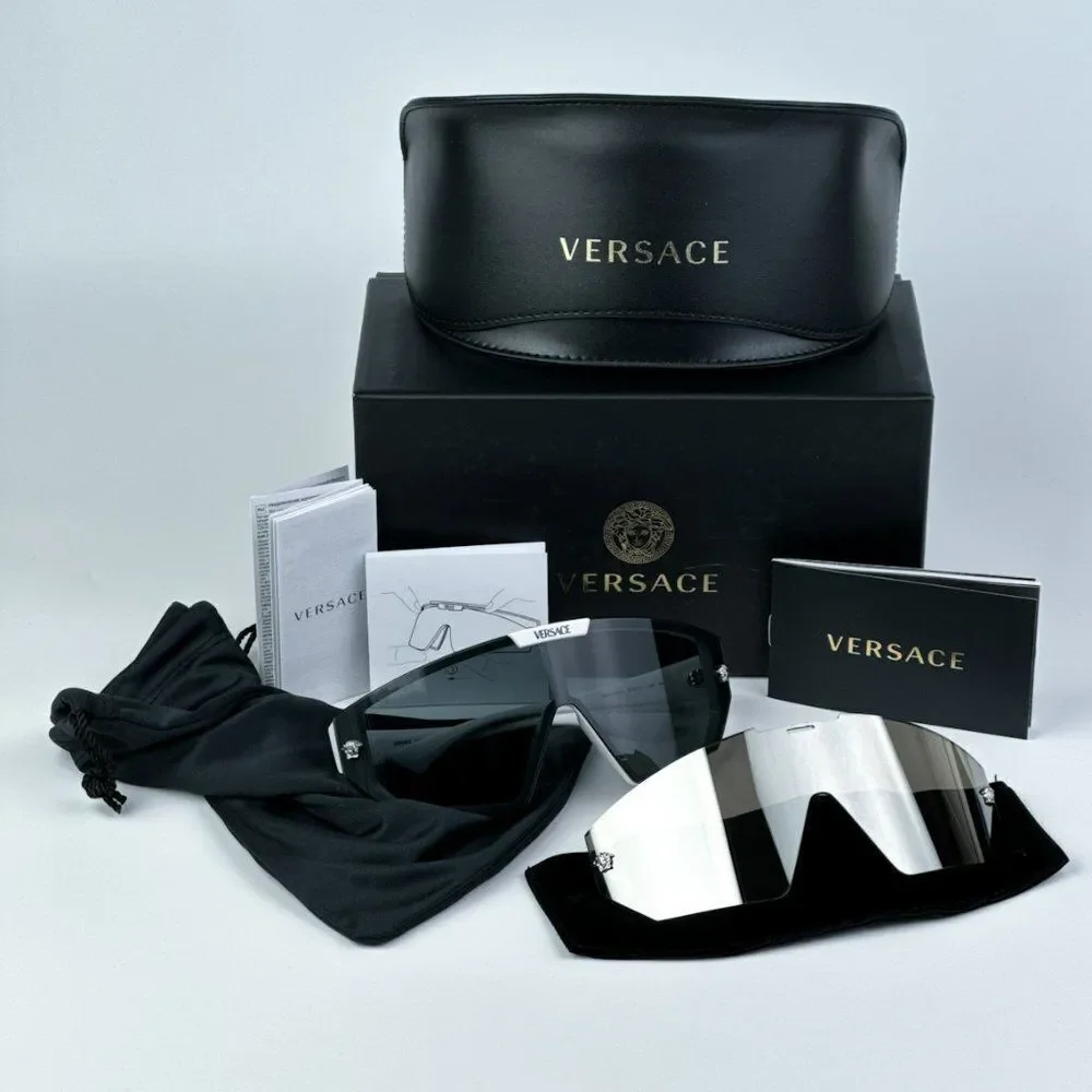 NEW Versace VE4461 314/87 White Grey Mirror Silver Detachable Lens Sunglasses